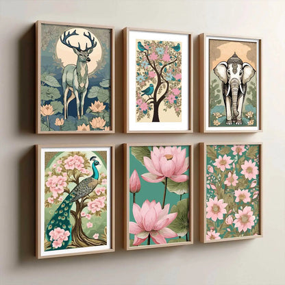 Nature Inspired Modern Art Prints with Frame for Living Room Bedroom Home and Office Wall Decor Set of 6