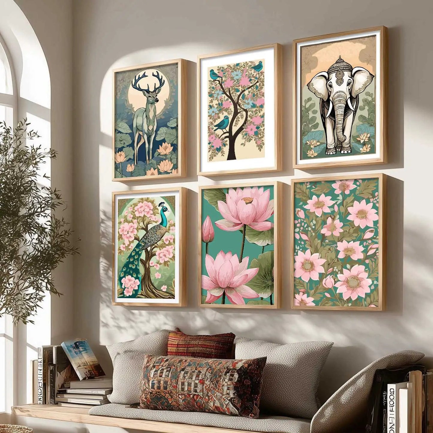 Nature Inspired Modern Art Prints with Frame for Living Room Bedroom Home and Office Wall Decor Set of 6
