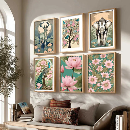 Nature Inspired Modern Art Prints with Frame for Living Room Bedroom Home and Office Wall Decor Set of 6