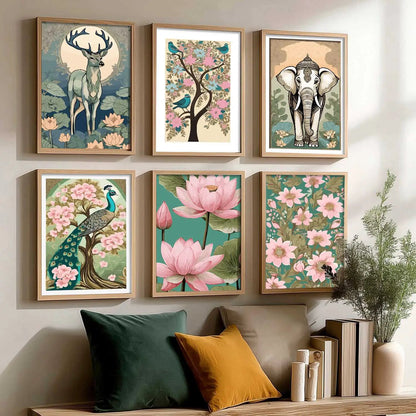 Nature Inspired Modern Art Prints with Frame for Living Room Bedroom Home and Office Wall Decor Set of 6