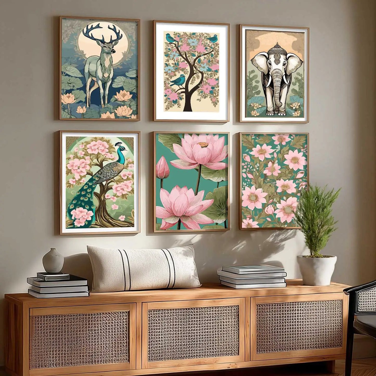 Nature Inspired Modern Art Prints with Frame for Living Room Bedroom Home and Office Wall Decor Set of 6