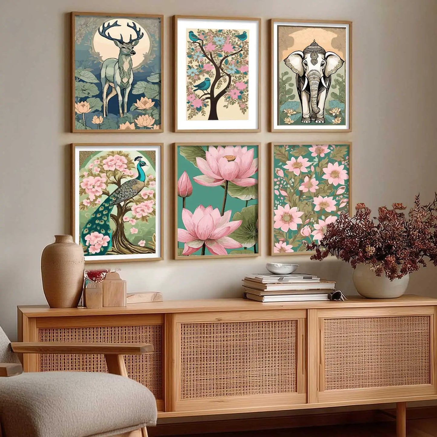 Nature Inspired Modern Art Prints with Frame for Living Room Bedroom Home and Office Wall Decor Set of 6