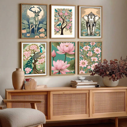 Nature Inspired Modern Art Prints with Frame for Living Room Bedroom Home and Office Wall Decor Set of 6
