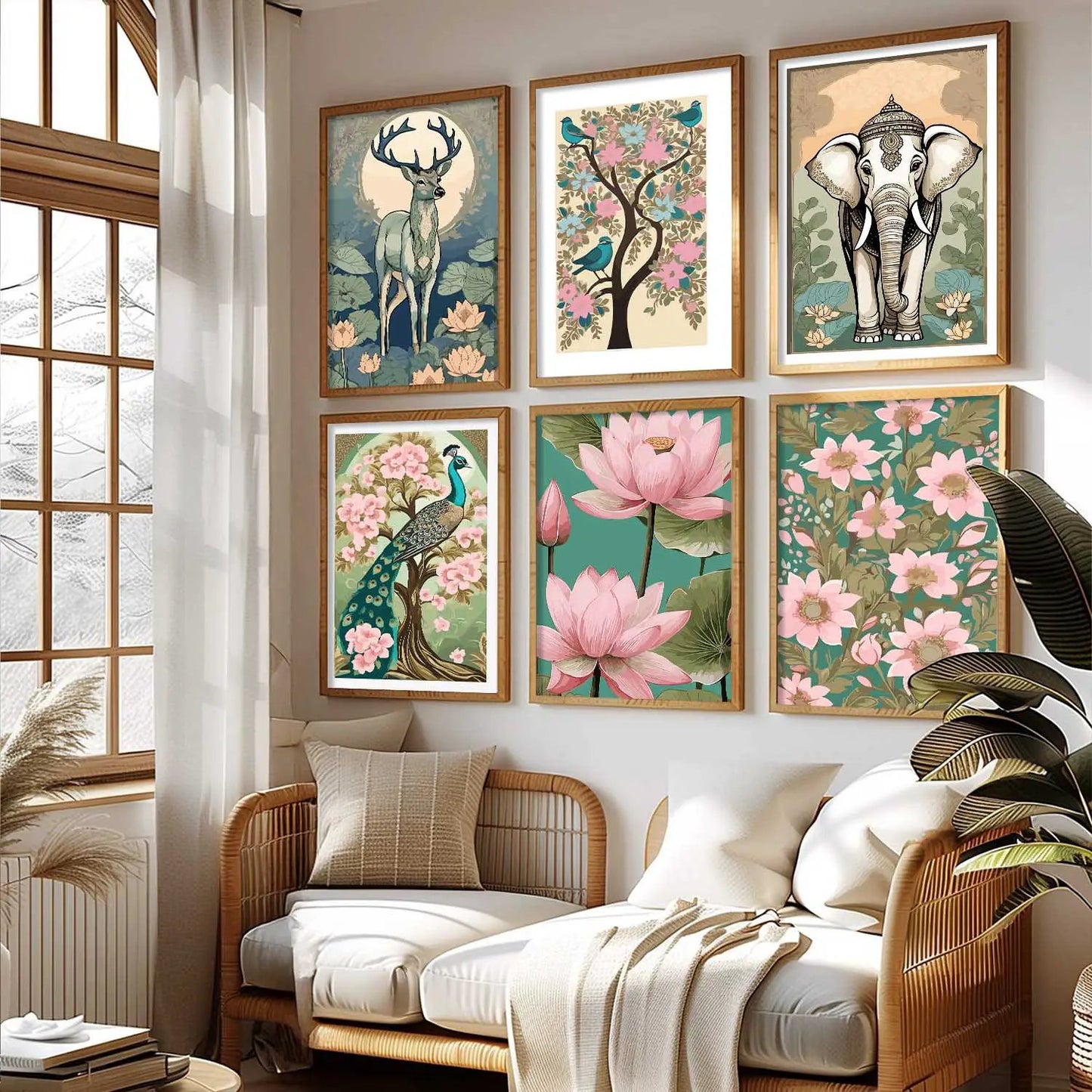 Nature Inspired Modern Art Prints with Frame for Living Room Bedroom Home and Office Wall Decor Set of 6