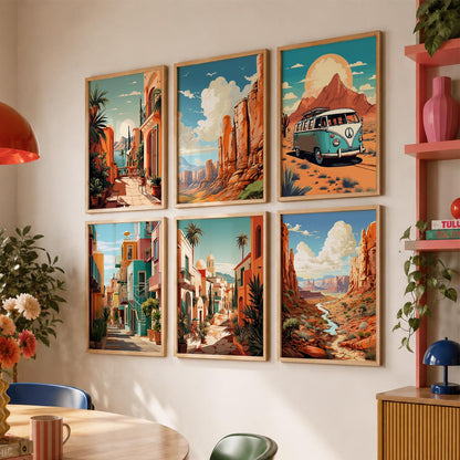 Travel Inspired Framed Posters for Home and Office Wall Decor - Posters for Travel Lovers - Set of 6