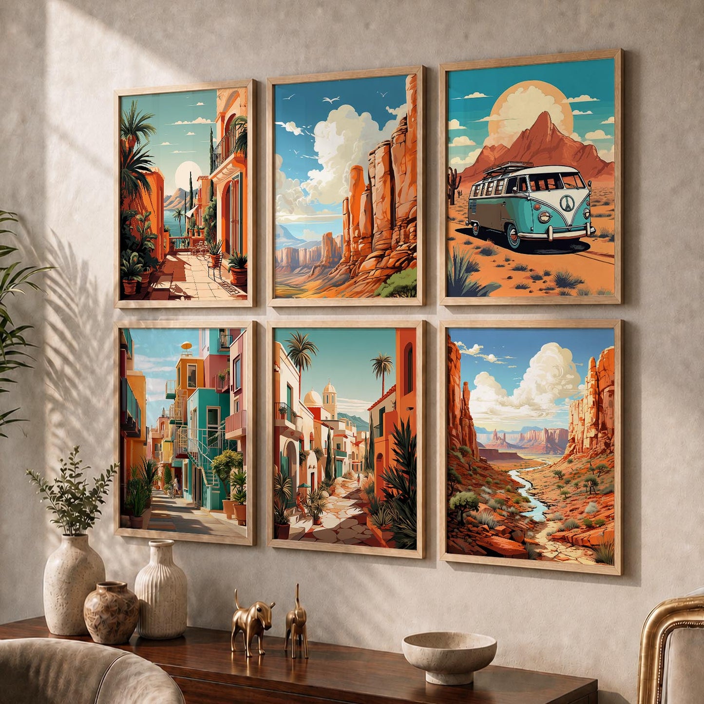 Travel Inspired Framed Posters for Home and Office Wall Decor - Posters for Travel Lovers - Set of 6
