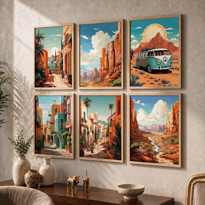 Travel Inspired Framed Posters for Home and Office Wall Decor - Posters for Travel Lovers - Set of 6