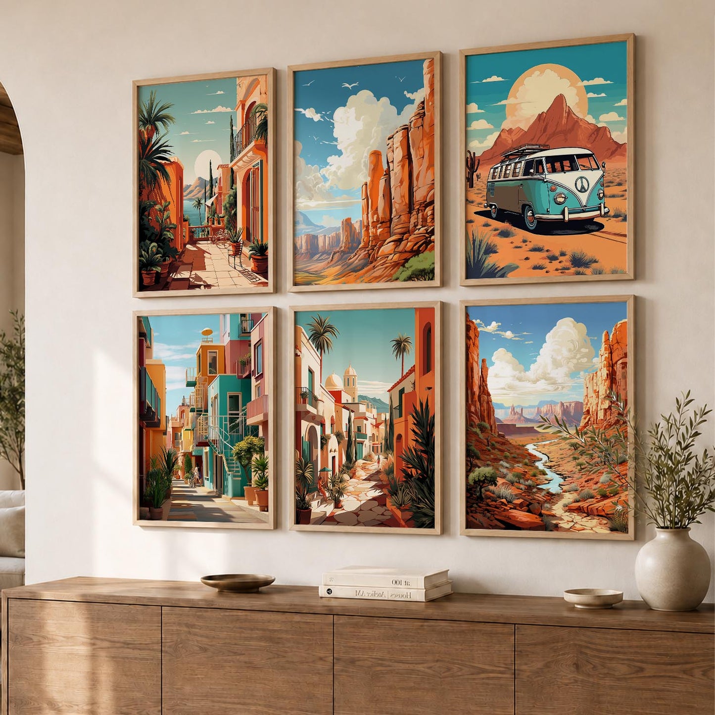 Travel Inspired Framed Posters for Home and Office Wall Decor - Posters for Travel Lovers - Set of 6