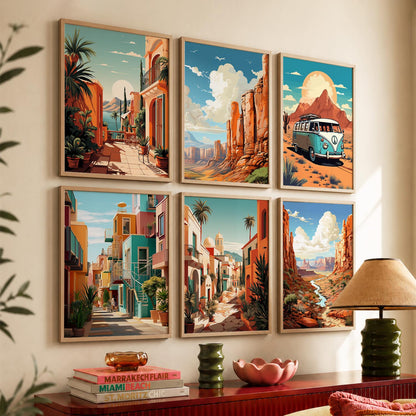 Travel Inspired Framed Posters for Home and Office Wall Decor - Posters for Travel Lovers - Set of 6