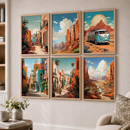 Travel Inspired Framed Posters for Home and Office Wall Decor - Posters for Travel Lovers - Set of 6