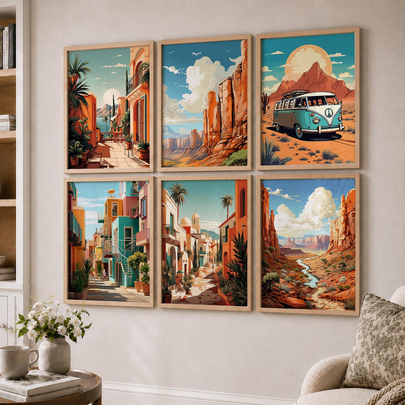 Travel Inspired Framed Posters for Home and Office Wall Decor - Posters for Travel Lovers - Set of 6