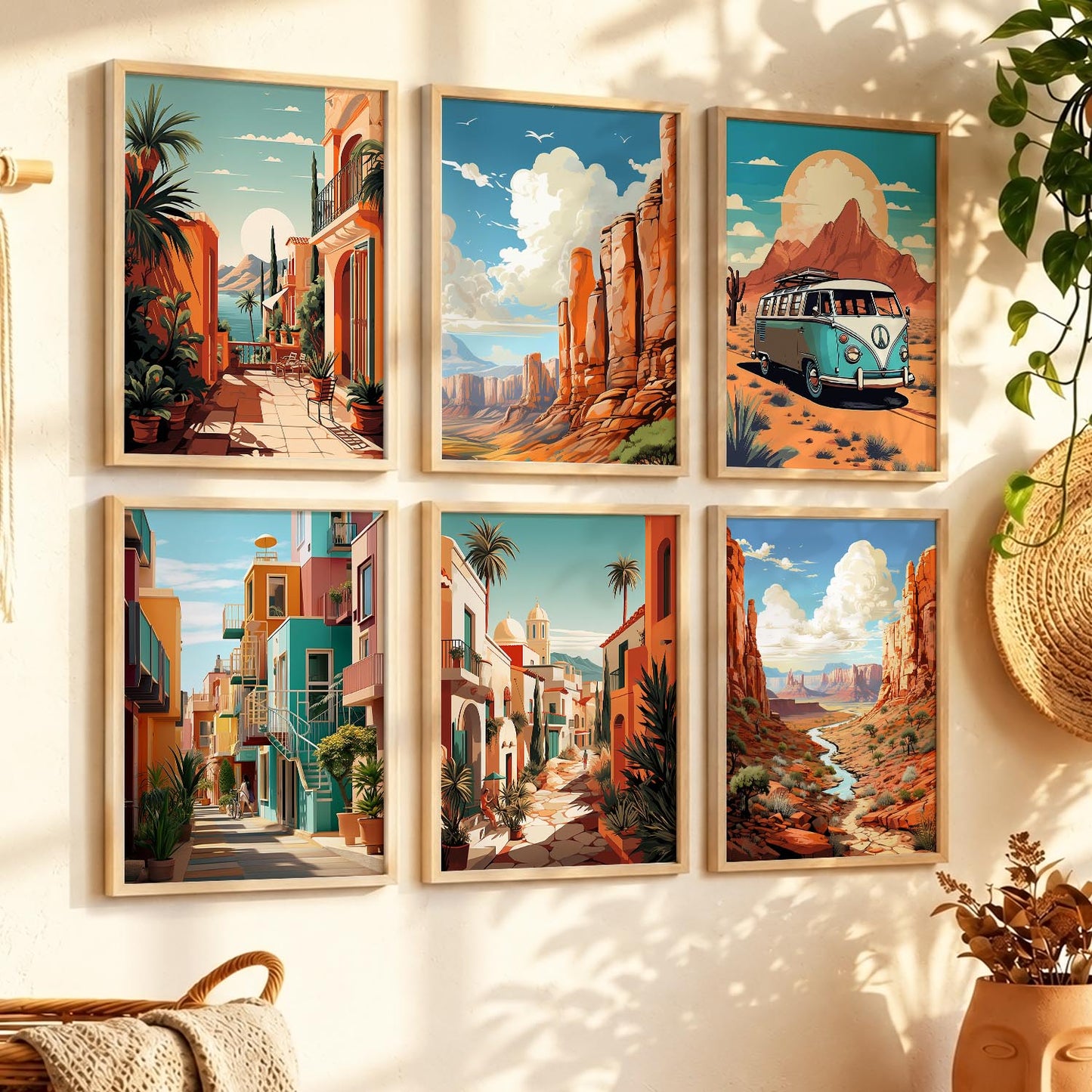 Travel Inspired Framed Posters for Home and Office Wall Decor - Posters for Travel Lovers - Set of 6