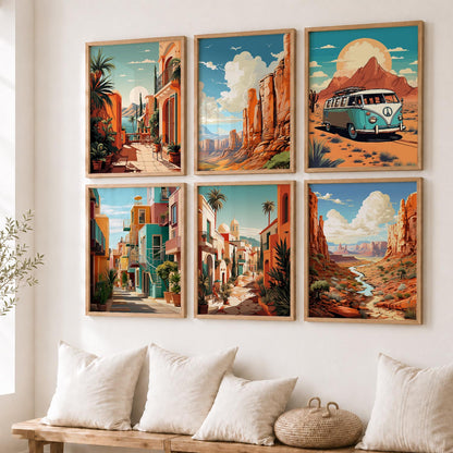 Travel Inspired Framed Posters for Home and Office Wall Decor - Posters for Travel Lovers - Set of 6