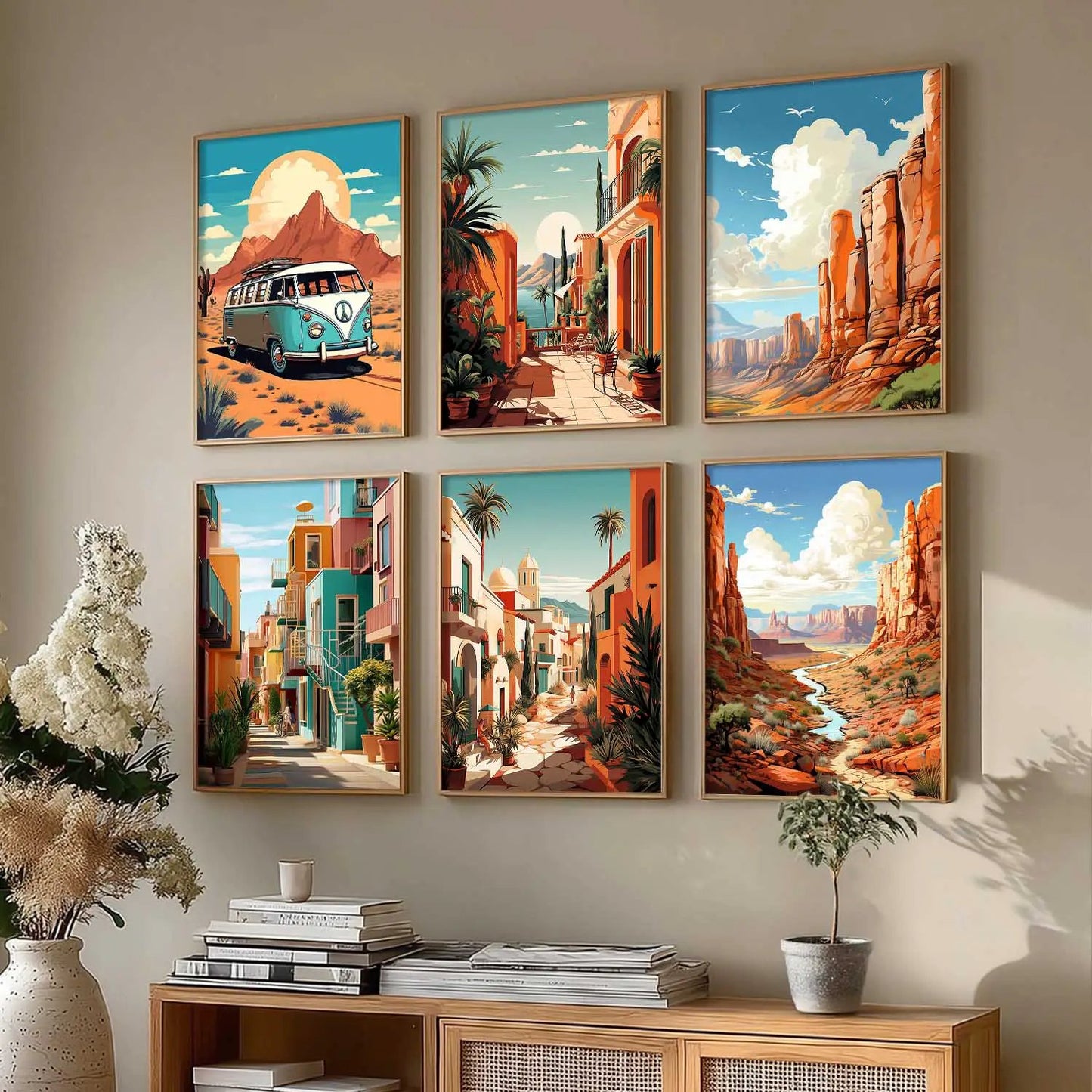 Travel Inspired Framed Posters for Home and Office Wall Decor - Posters for Travel Lovers - Set of 6