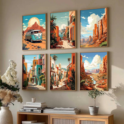 Travel Inspired Framed Posters for Home and Office Wall Decor - Posters for Travel Lovers - Set of 6