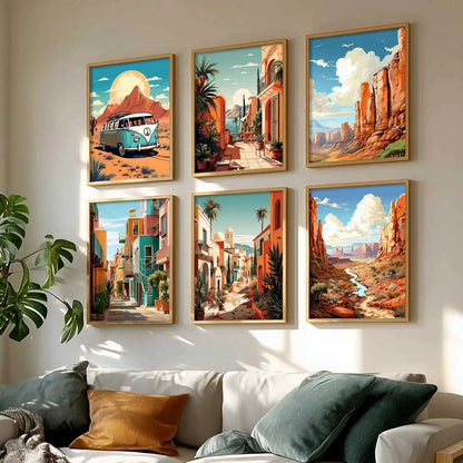 Travel Inspired Framed Posters for Home and Office Wall Decor - Posters for Travel Lovers - Set of 6