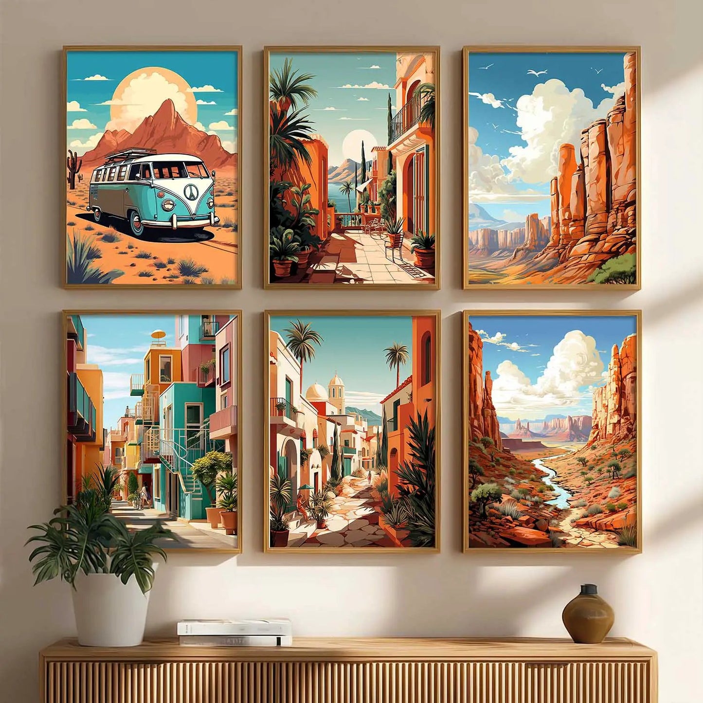 Travel Inspired Framed Posters for Home and Office Wall Decor - Posters for Travel Lovers - Set of 6