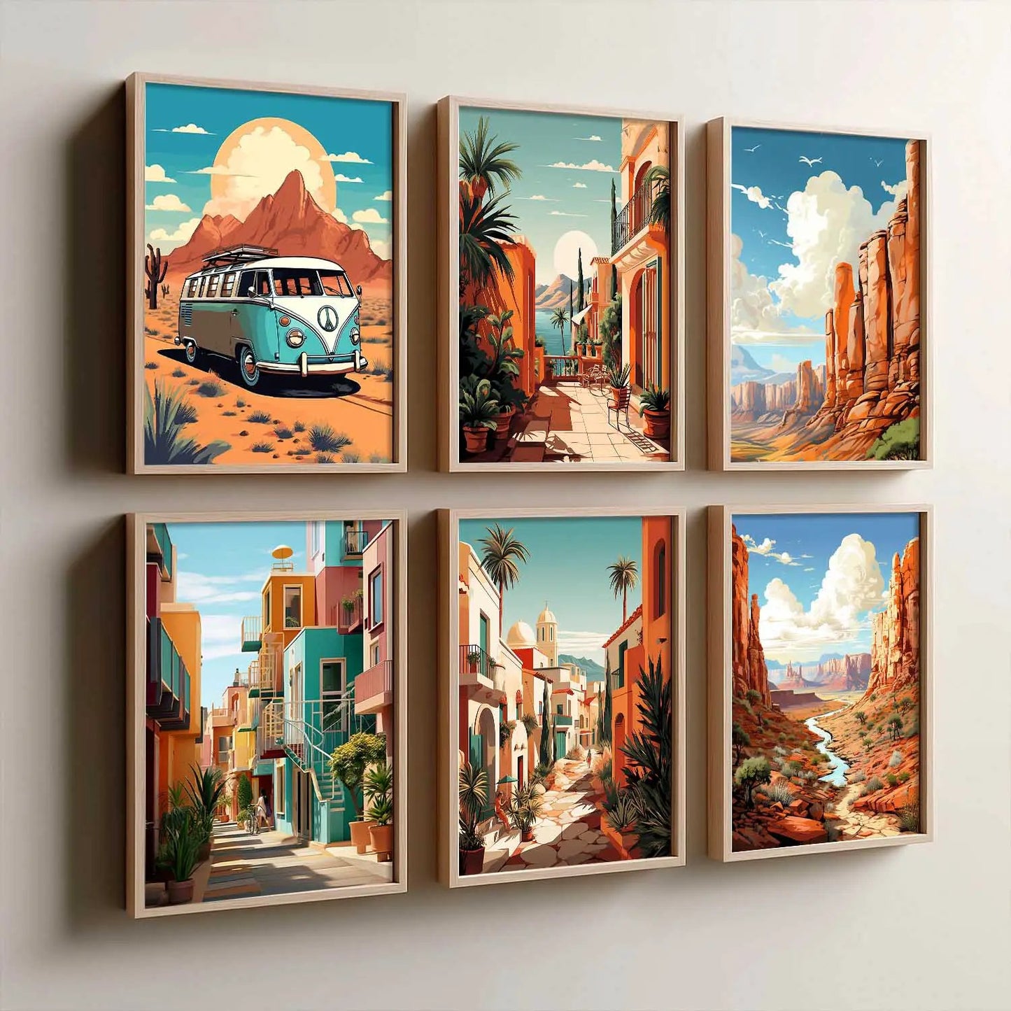 Travel Inspired Framed Posters for Home and Office Wall Decor - Posters for Travel Lovers - Set of 6