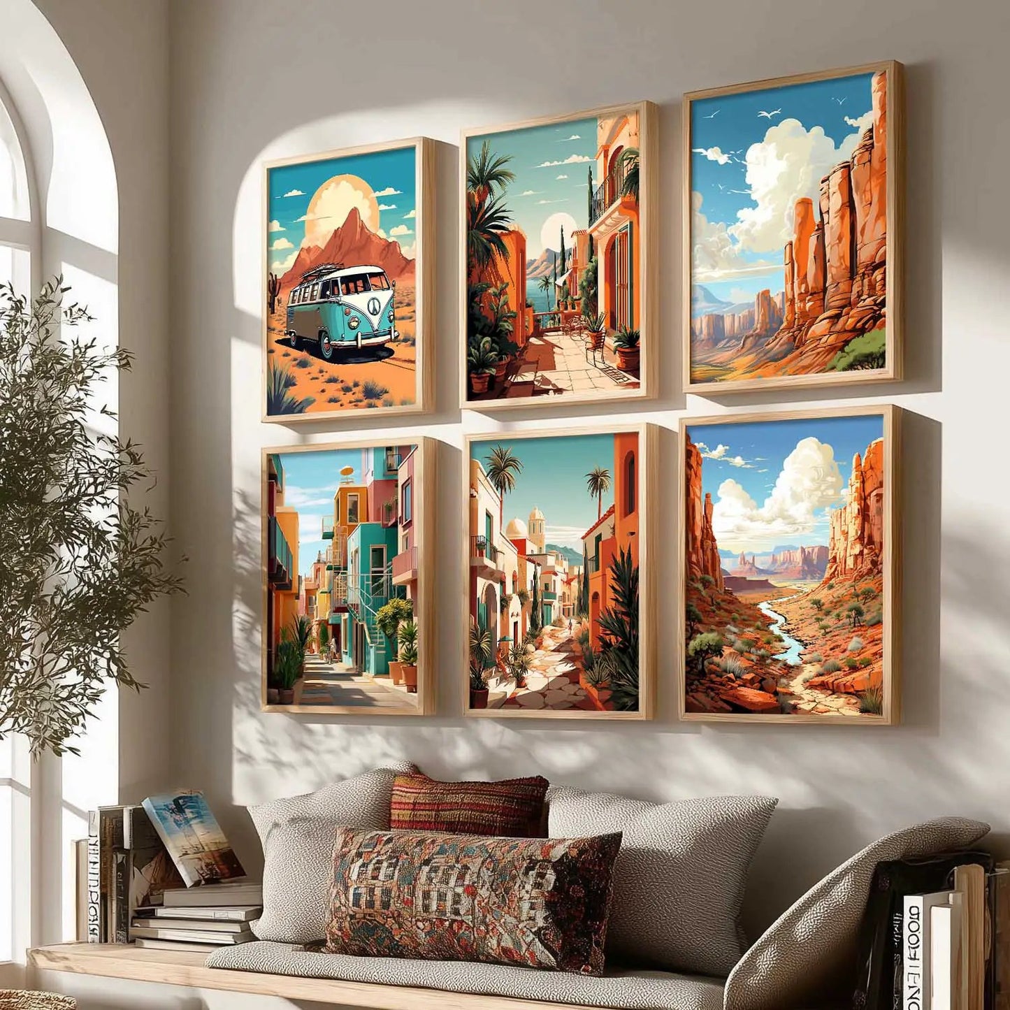 Travel Inspired Framed Posters for Home and Office Wall Decor - Posters for Travel Lovers - Set of 6