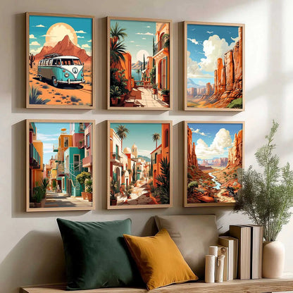 Travel Inspired Framed Posters for Home and Office Wall Decor - Posters for Travel Lovers - Set of 6