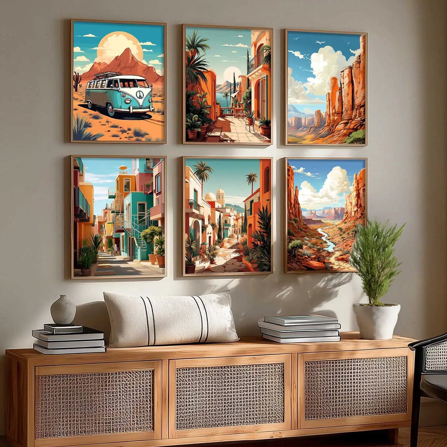 Travel Inspired Framed Posters for Home and Office Wall Decor - Posters for Travel Lovers - Set of 6