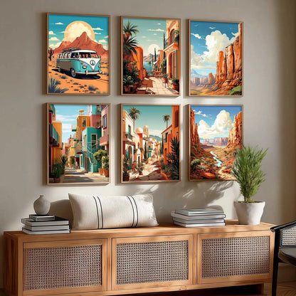 Travel Inspired Framed Posters for Home and Office Wall Decor - Posters for Travel Lovers - Set of 6