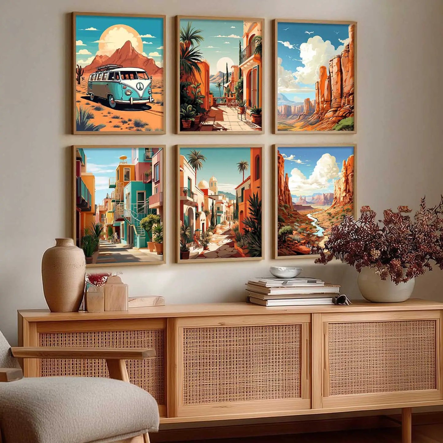Travel Inspired Framed Posters for Home and Office Wall Decor - Posters for Travel Lovers - Set of 6