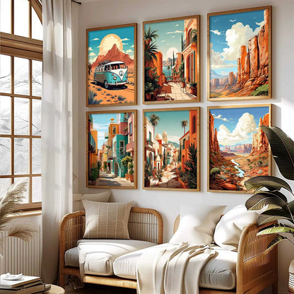 Travel Inspired Framed Posters for Home and Office Wall Decor - Posters for Travel Lovers - Set of 6