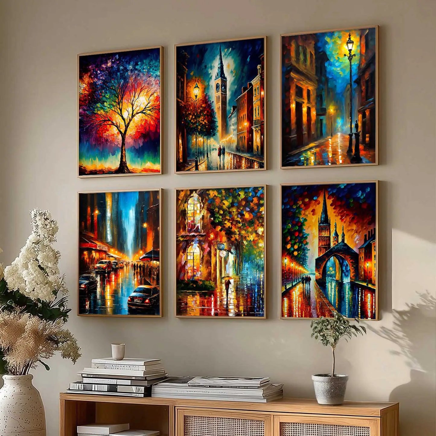 Vibrant City Art Framed Prints for Home and Office Wall Decor Set of 6