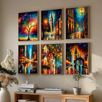 Vibrant City Art Framed Prints for Home and Office Wall Decor Set of 6