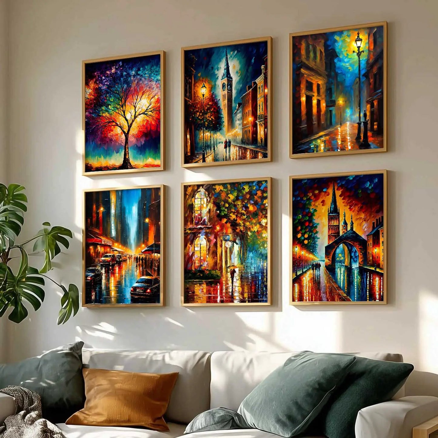 Vibrant City Art Framed Prints for Home and Office Wall Decor Set of 6