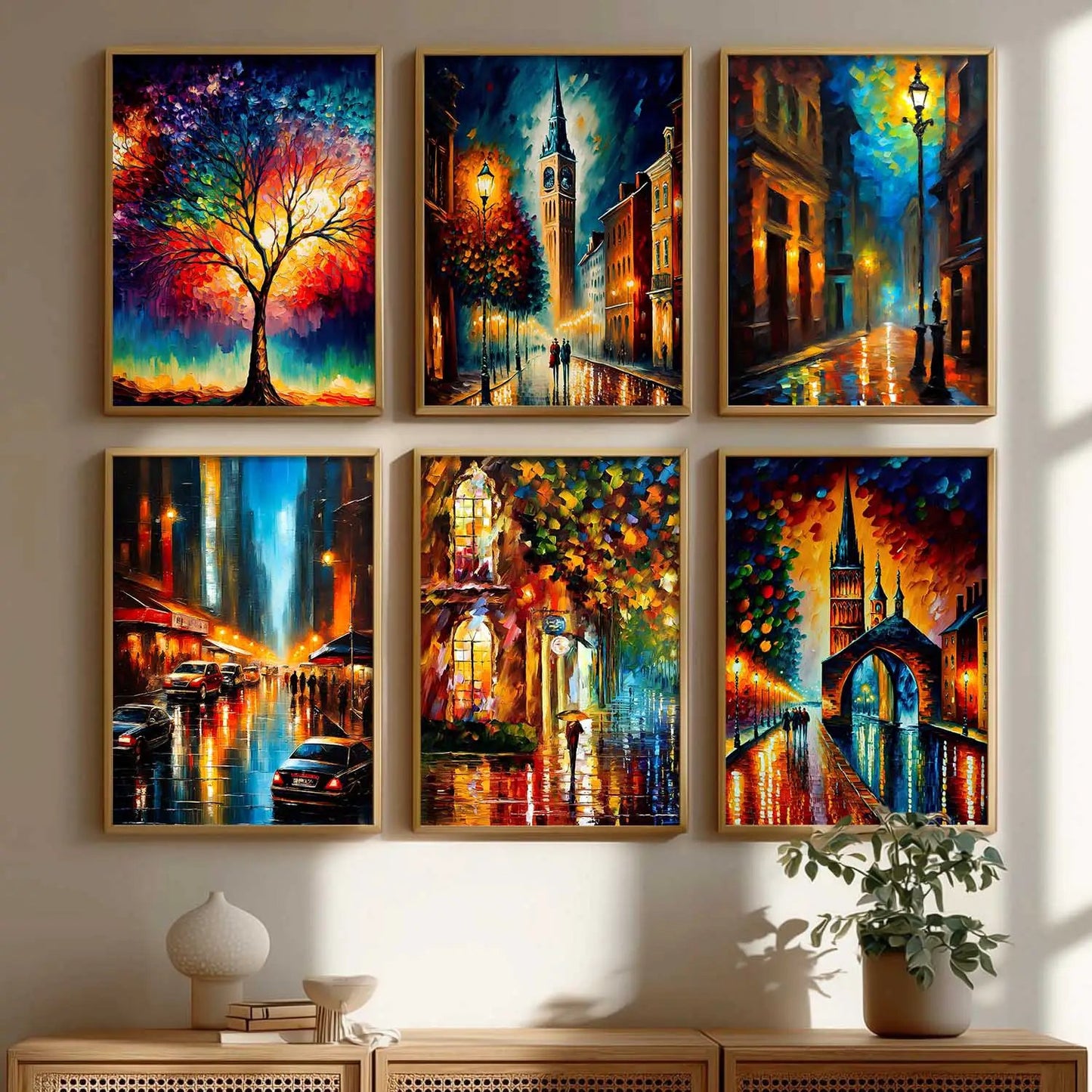 Vibrant City Art Framed Prints for Home and Office Wall Decor Set of 6