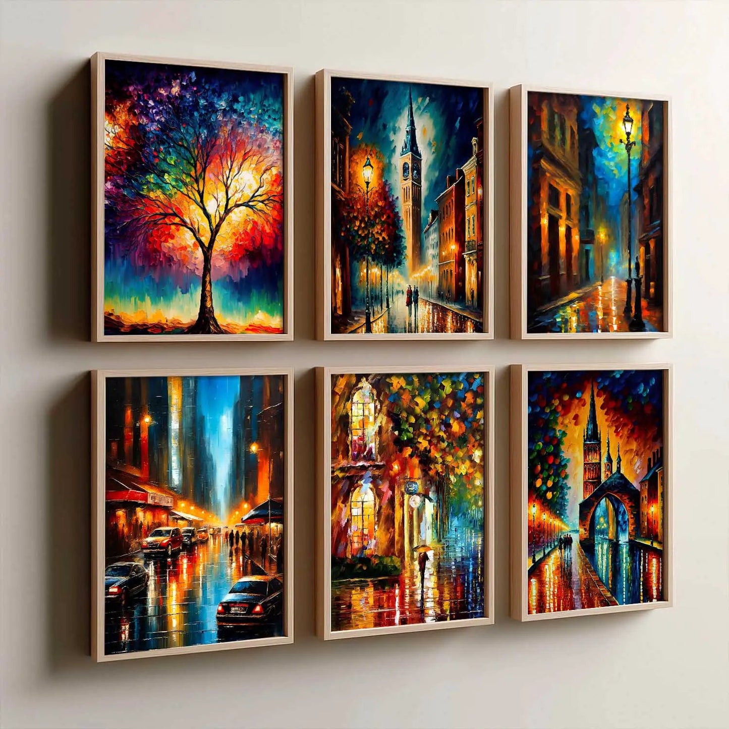 Vibrant City Art Framed Prints for Home and Office Wall Decor Set of 6