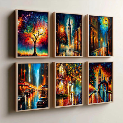 Vibrant City Art Framed Prints for Home and Office Wall Decor Set of 6