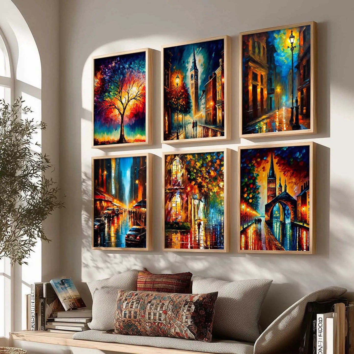 Vibrant City Art Framed Prints for Home and Office Wall Decor Set of 6