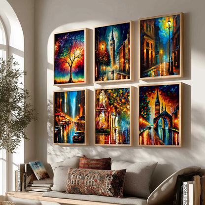 Vibrant City Art Framed Prints for Home and Office Wall Decor Set of 6