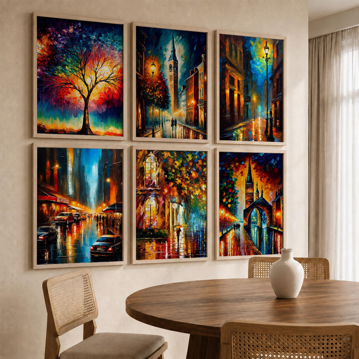 Vibrant City Art Framed Prints for Home and Office Wall Decor Set of 6