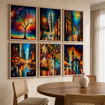 Vibrant City Art Framed Prints for Home and Office Wall Decor Set of 6