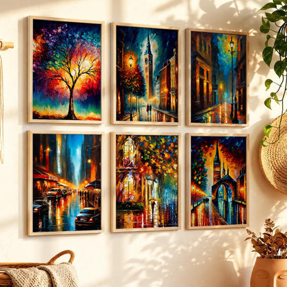 Vibrant City Art Framed Prints for Home and Office Wall Decor Set of 6