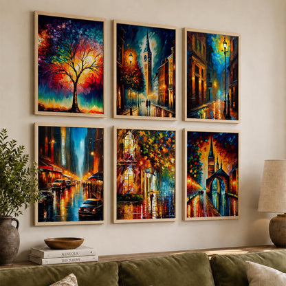 Vibrant City Art Framed Prints for Home and Office Wall Decor Set of 6