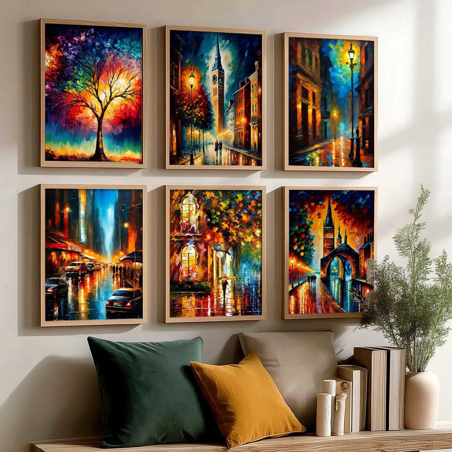Vibrant City Art Framed Prints for Home and Office Wall Decor Set of 6