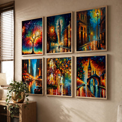 Vibrant City Art Framed Prints for Home and Office Wall Decor Set of 6