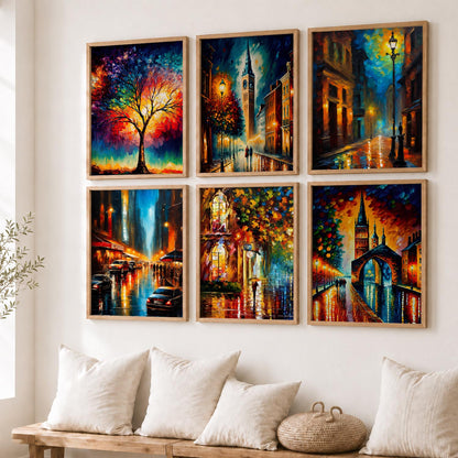 Vibrant City Art Framed Prints for Home and Office Wall Decor Set of 6