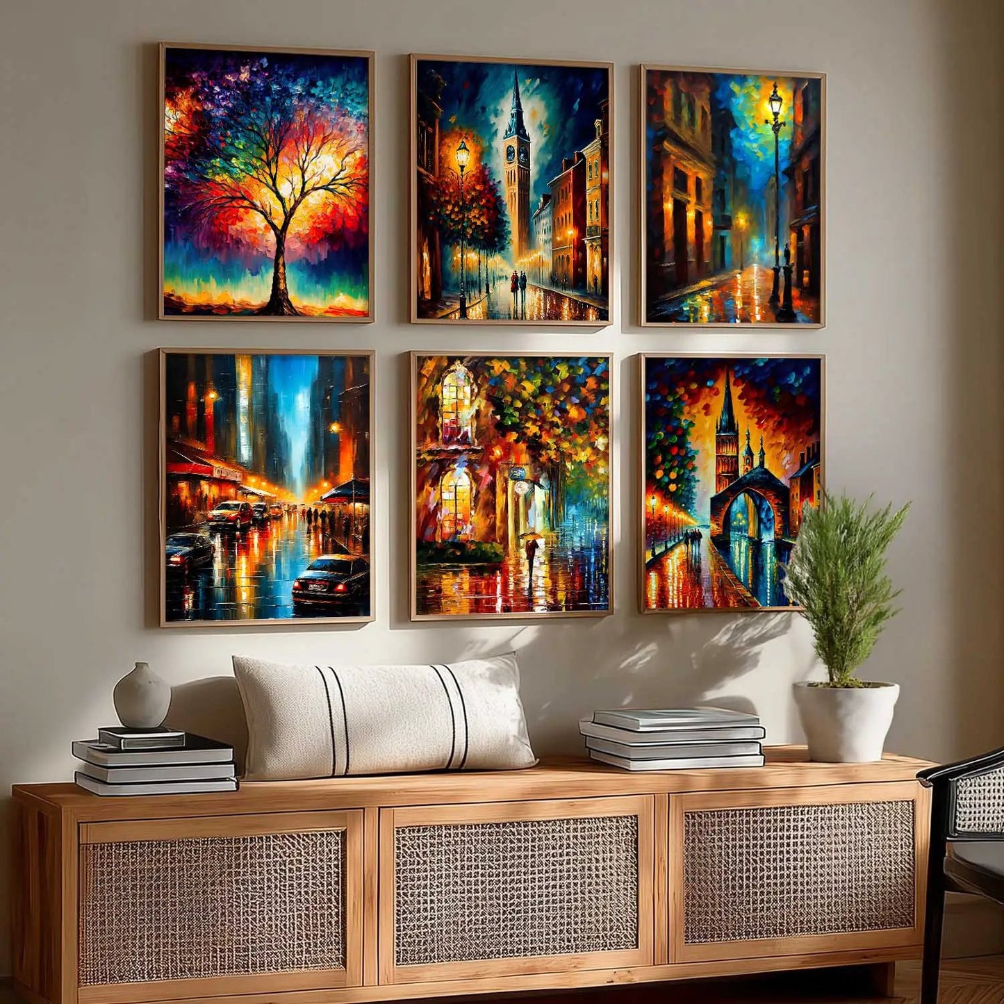 Vibrant City Art Framed Prints for Home and Office Wall Decor Set of 6