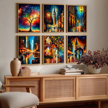 Vibrant City Art Framed Prints for Home and Office Wall Decor Set of 6