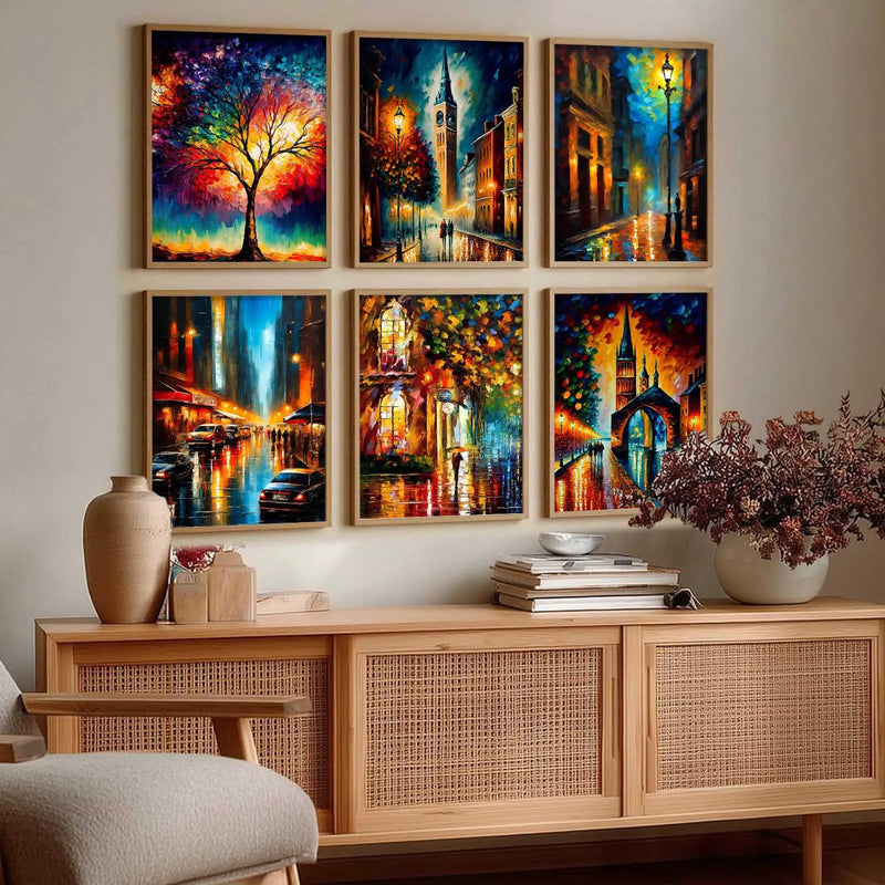 Vibrant City Art Framed Prints for Home and Office Wall Decor Set of 6