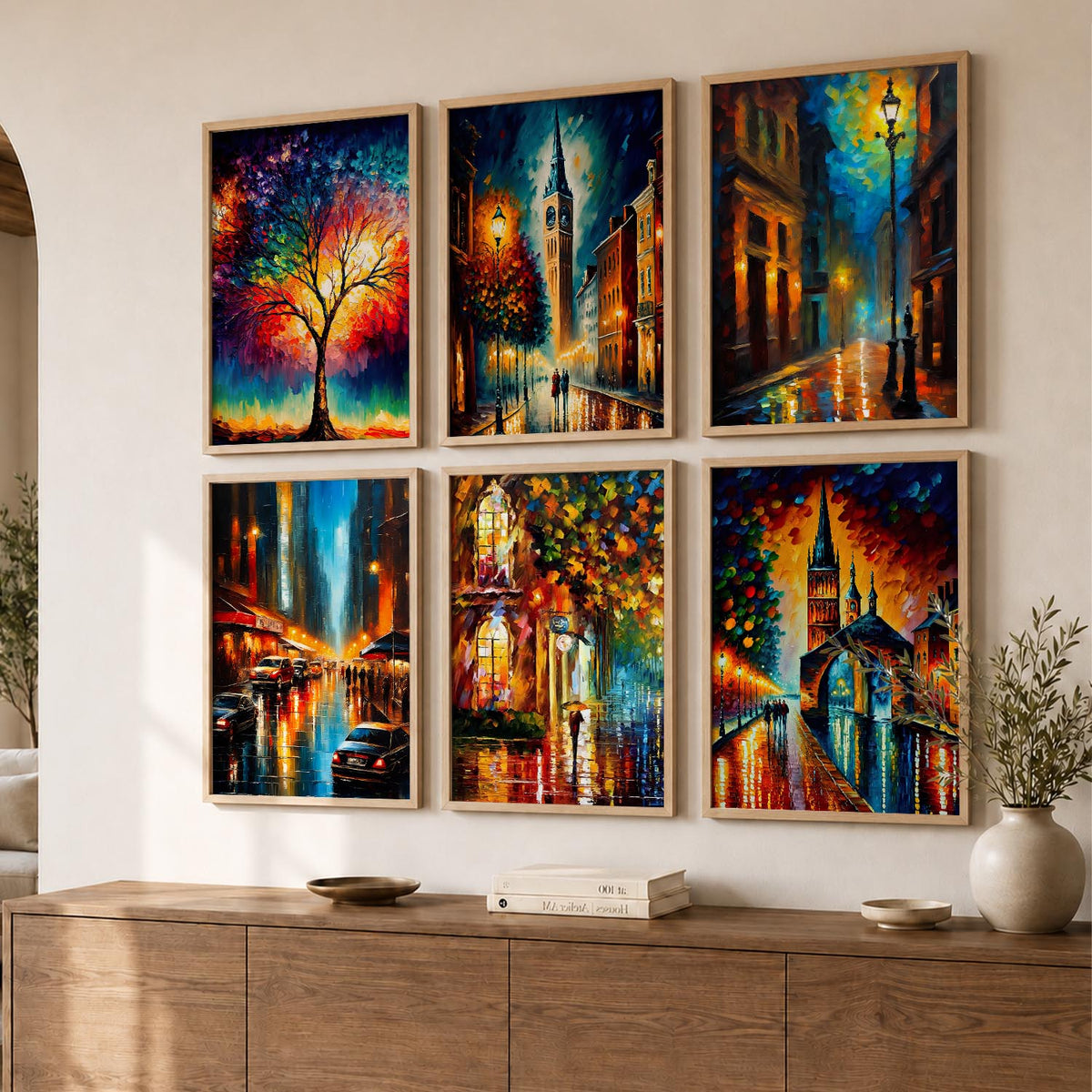 Vibrant City Art Framed Prints for Home and Office Wall Decor Set of 6