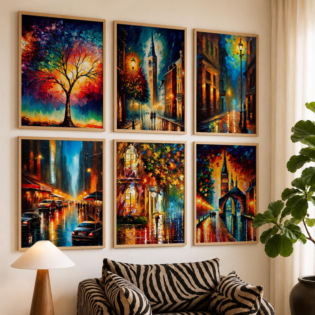 Vibrant City Art Framed Prints for Home and Office Wall Decor Set of 6