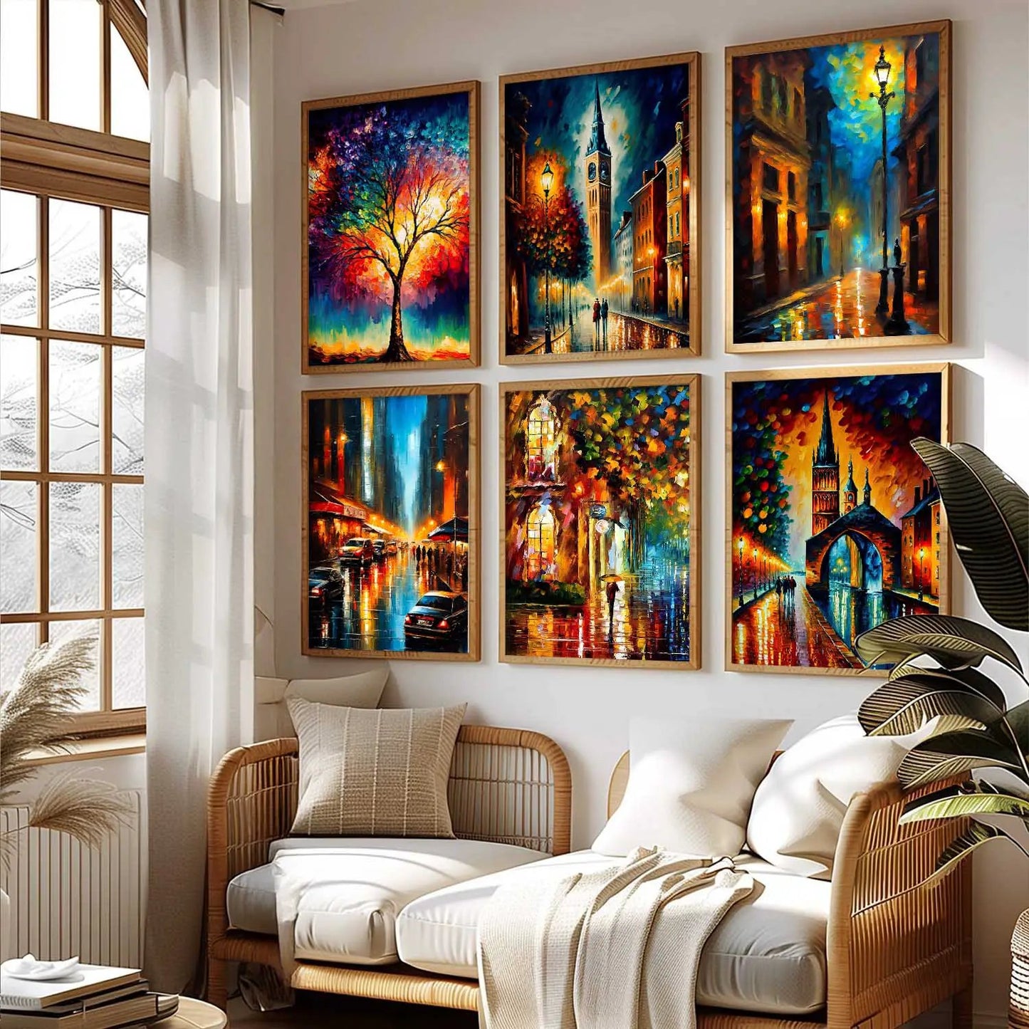 Vibrant City Art Framed Prints for Home and Office Wall Decor Set of 6