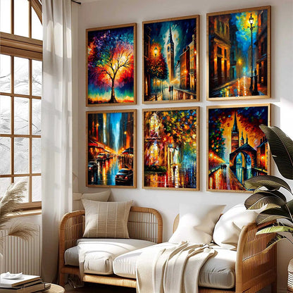 Vibrant City Art Framed Prints for Home and Office Wall Decor Set of 6